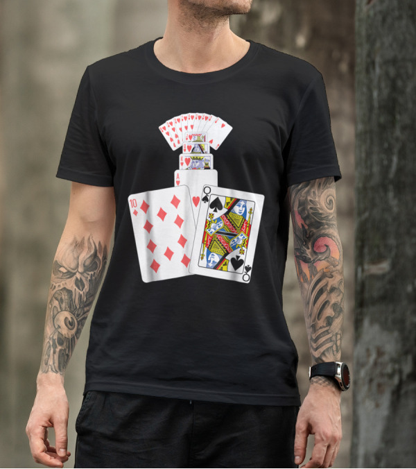 Queen Of Spades Hearts Playing Card Stack T-Shirt
