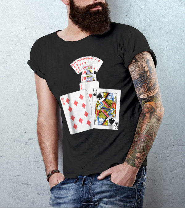 Queen Of Spades Hearts Playing Card Stack T-Shirt