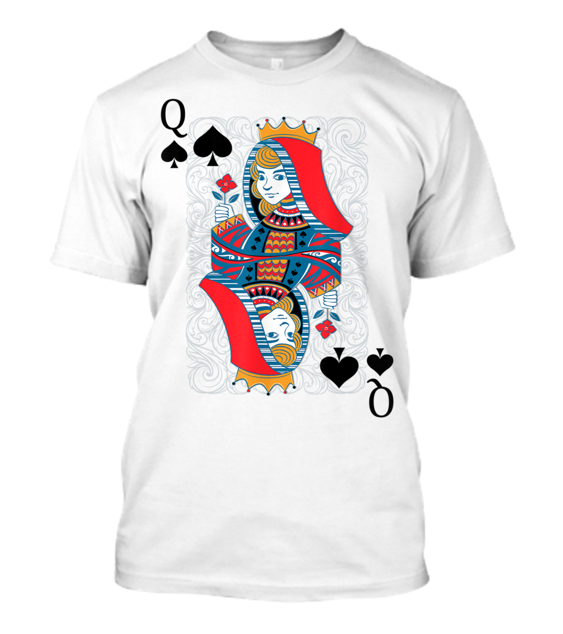 Queen Of Spades Playing Card Poker Red Blue Royal T-Shirt