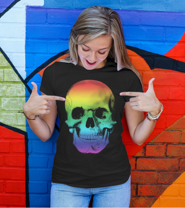 Rainbow Gradient Halftone Skull T-Shirt