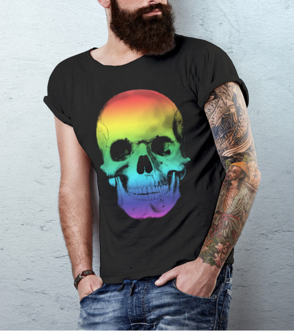 Rainbow Gradient Halftone Skull T-Shirt