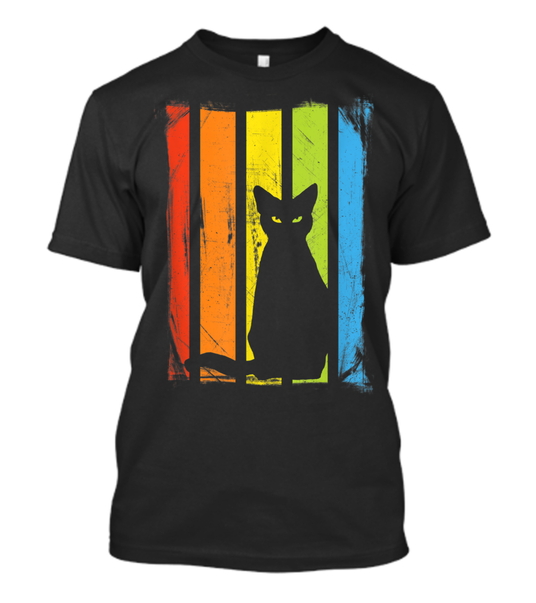 Rainbow Striped Black Cat Halloween T-Shirt