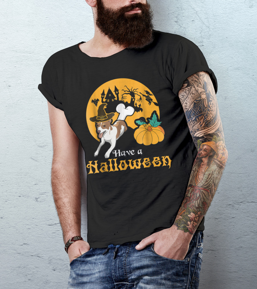 Have A Halloween Rat Terrier Dog Pumpkin Witch Hat T-Shirt