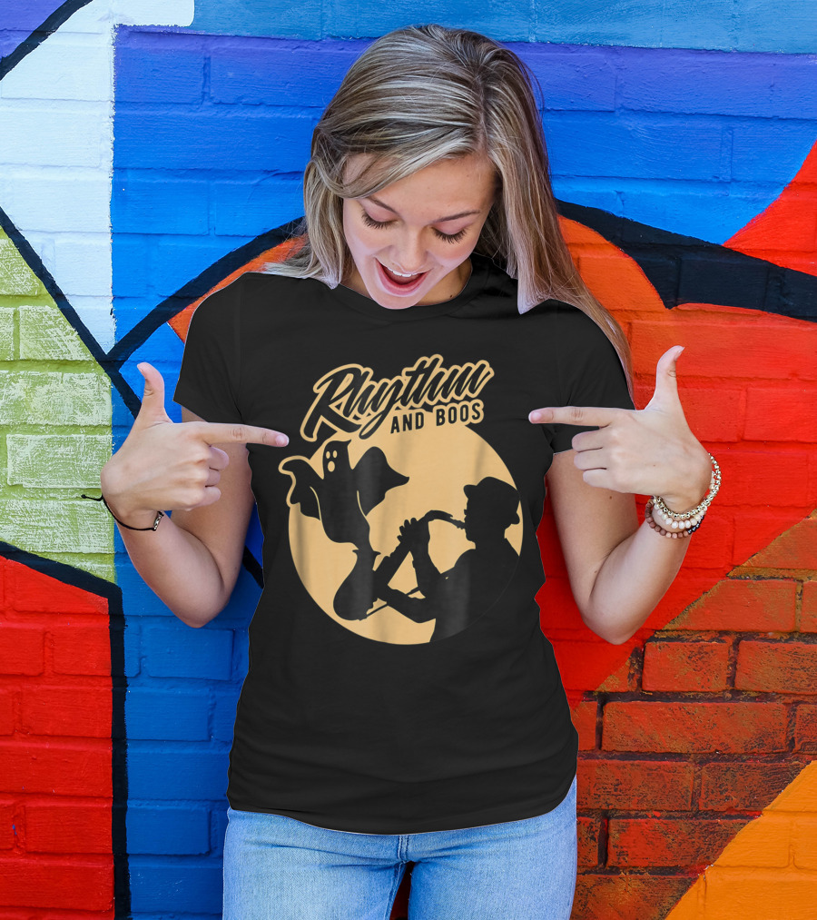 Rhythm And Boos Music Halloween Ghost Saxophone T-Shirt