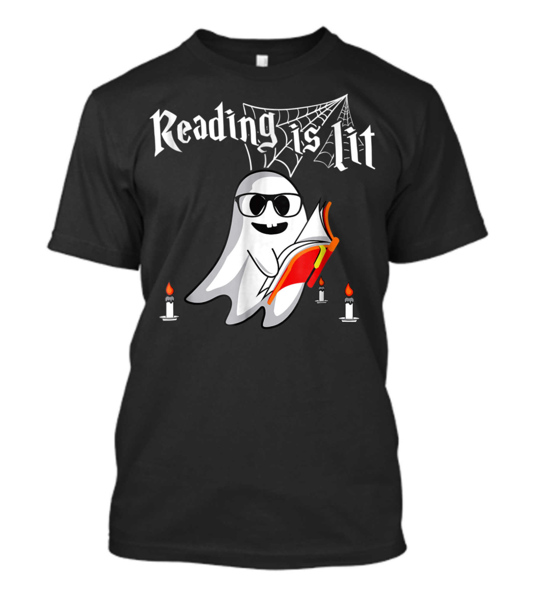 Reading Is Lit Ghost With Book And Candles Halloween T-Shirt