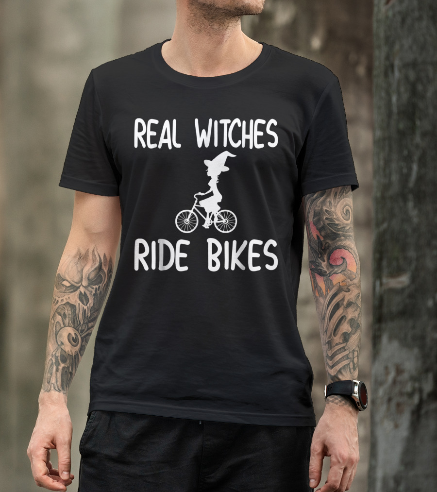 Real Witches Ride Bikes Witch Hat Biking T-Shirt