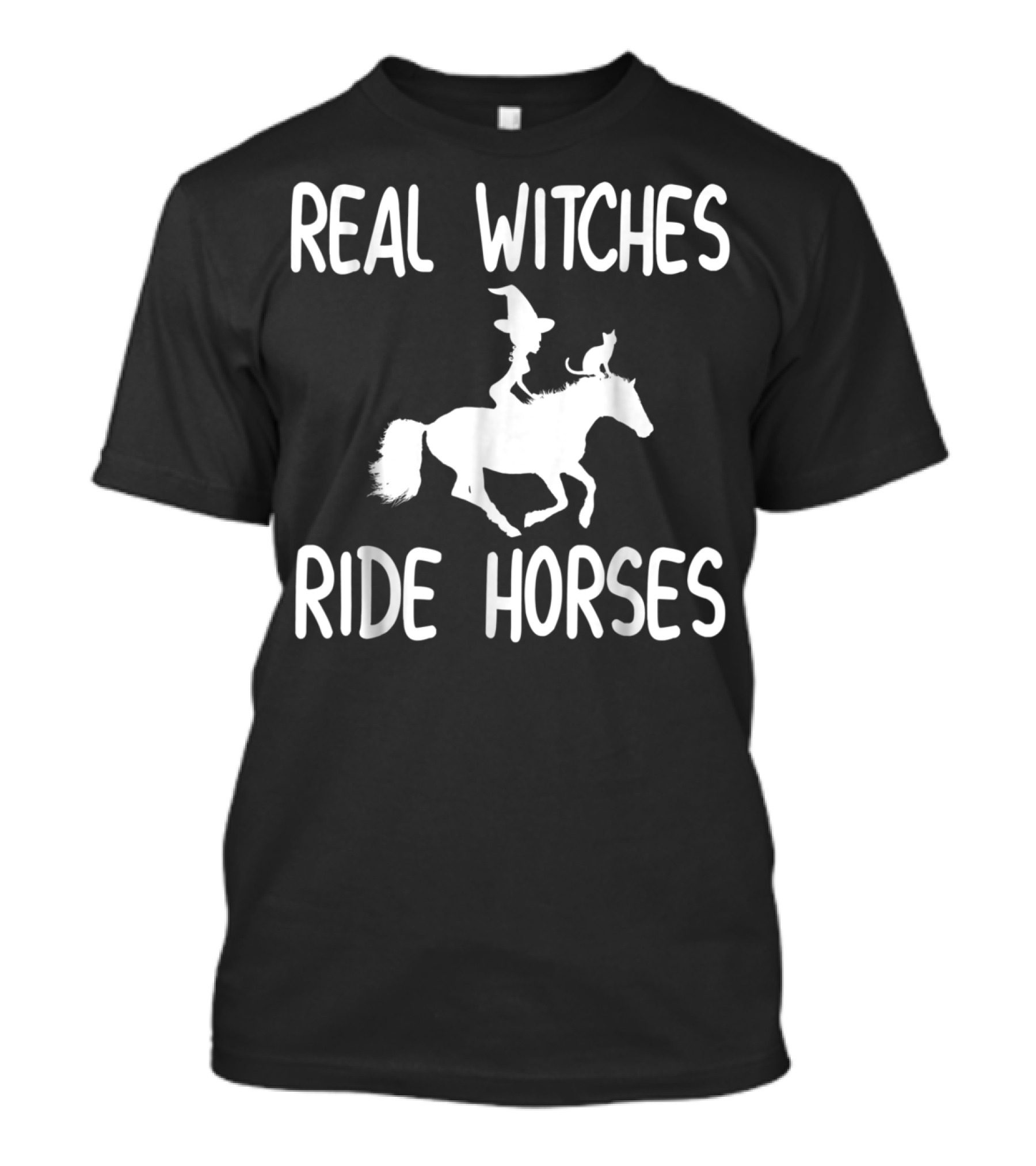 REAL WITCHES RIDE HORSES Silhouette With Witch Hat And Cat T-Shirt