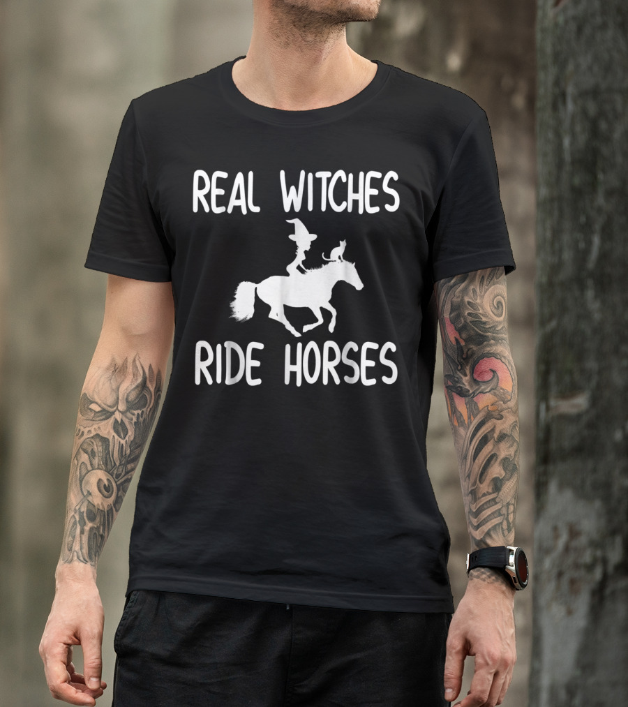REAL WITCHES RIDE HORSES Silhouette With Witch Hat And Cat T-Shirt
