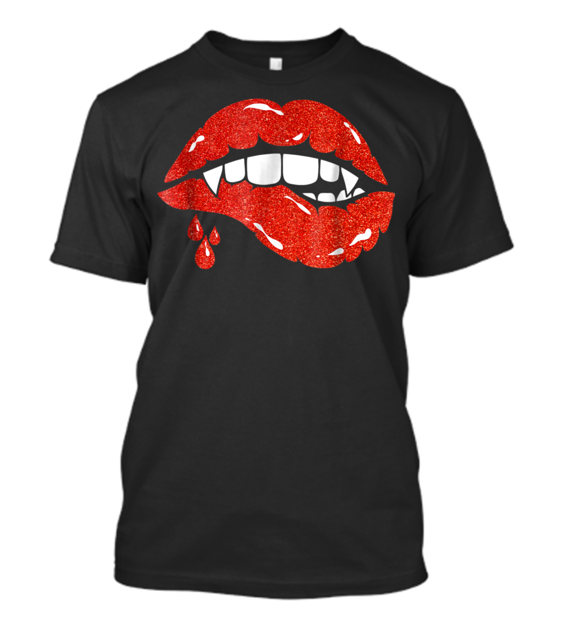 Red Female Lips Vampire Fangs With Dripping Blood T-Shirt