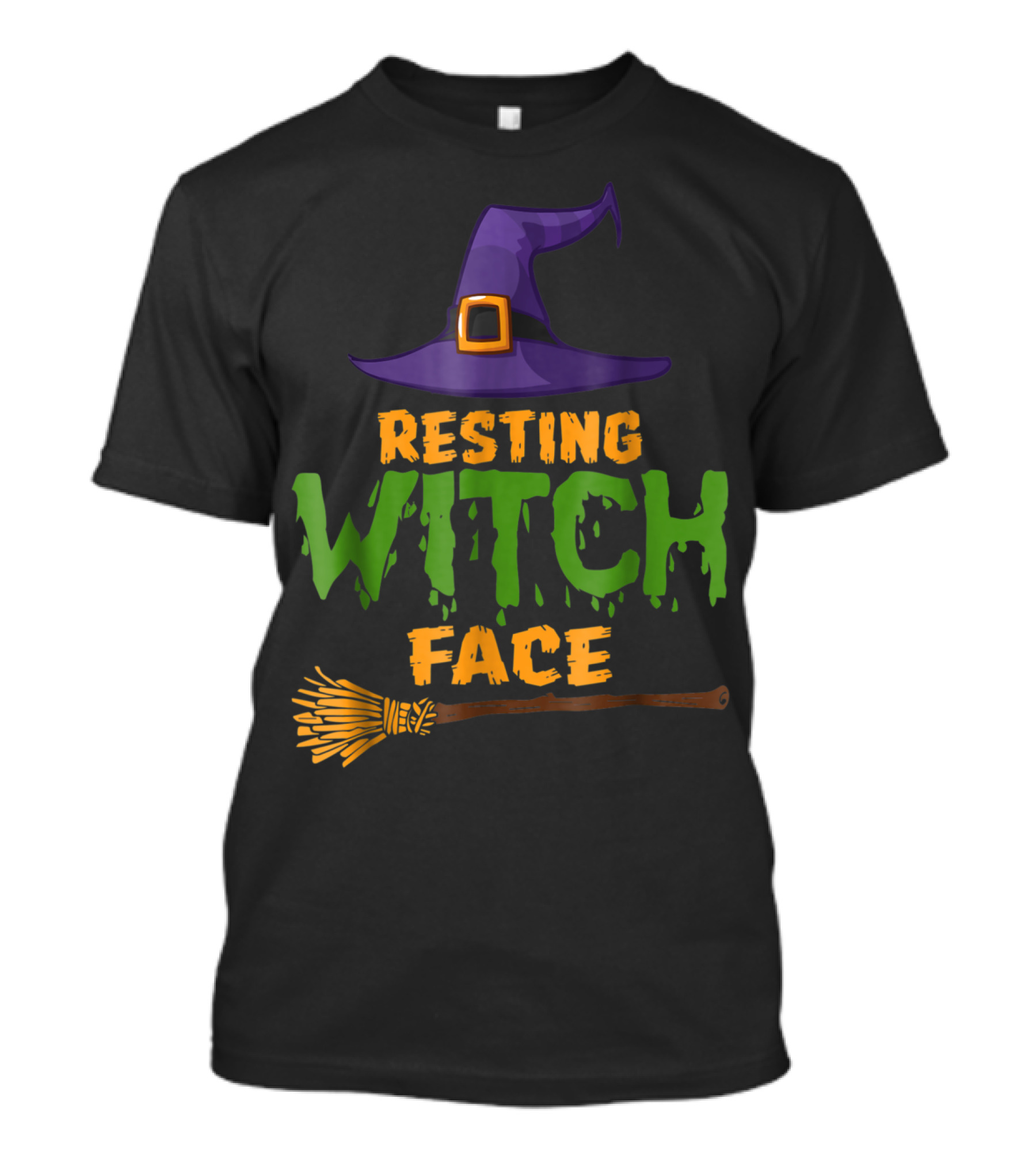 Resting Witch Face Purple Hat And Broomstick T-Shirt