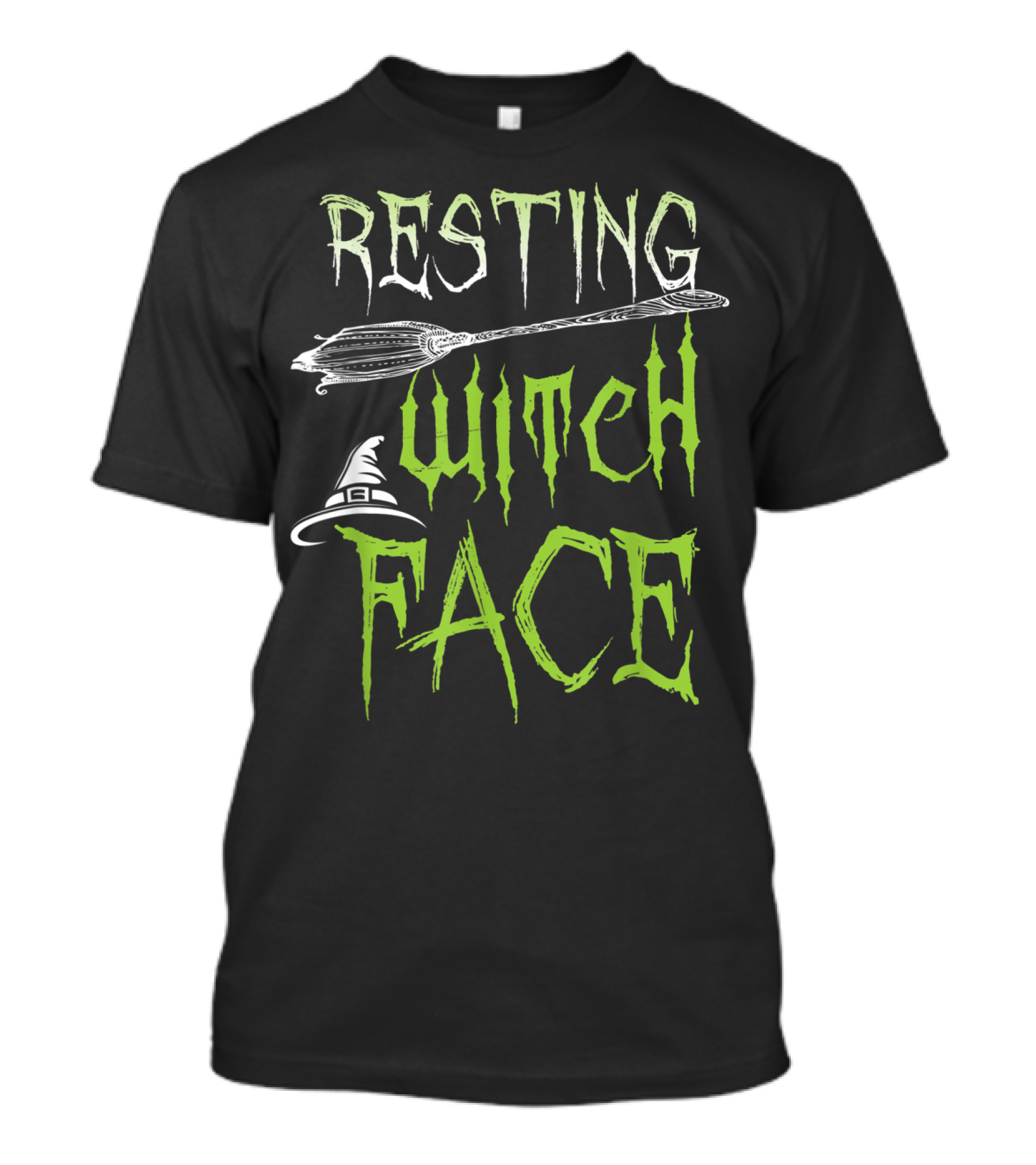 Resting Witch Face Funny Halloween Party Broomstick And Hat T-Shirt
