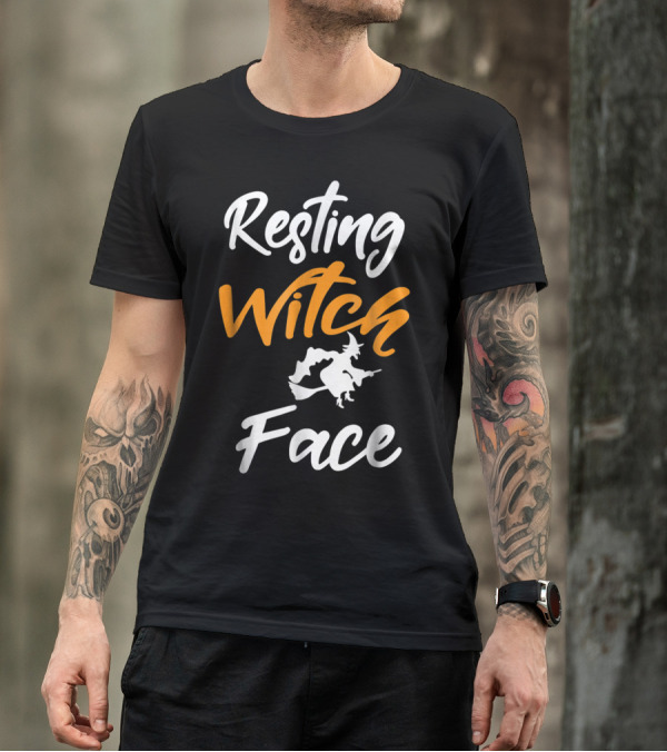 Resting Witch Face Funny Halloween Witch Pun With Flying Witch T-Shirt