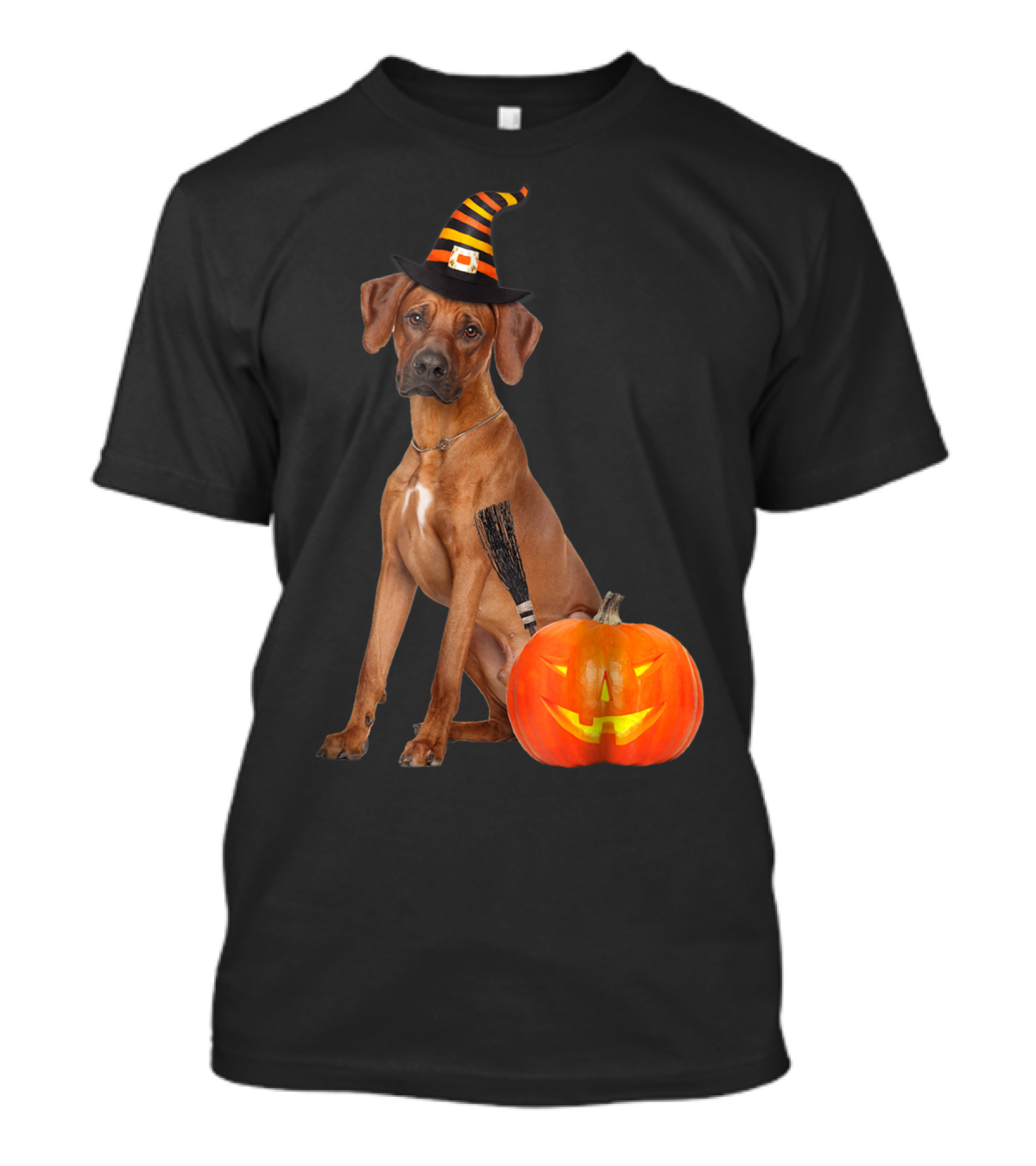 Rhodesian Ridgeback Witch Hat And Pumpkin Halloween Dog T-Shirt