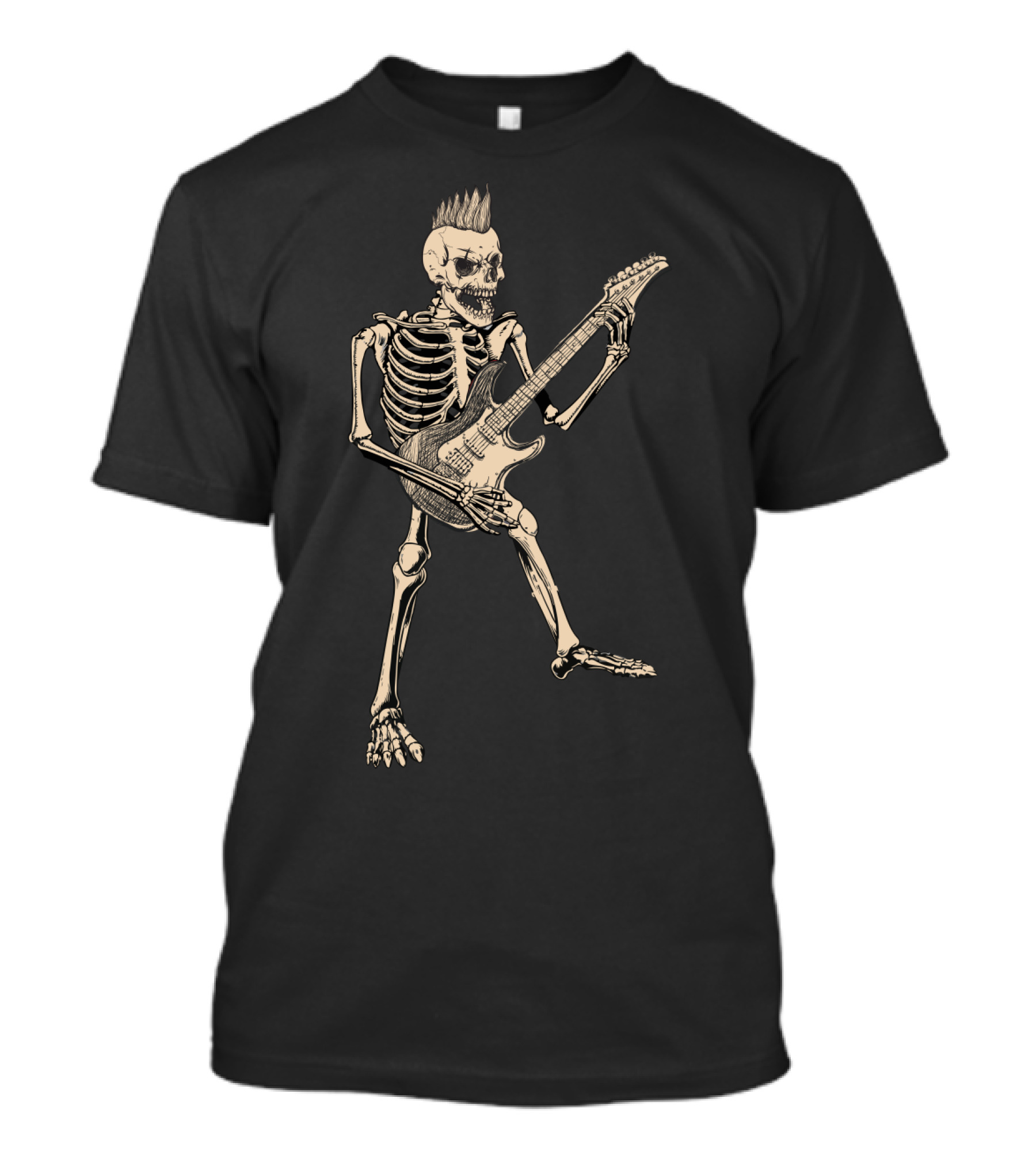 Rocking Skeleton Guitar Punk Mohawk T-Shirt