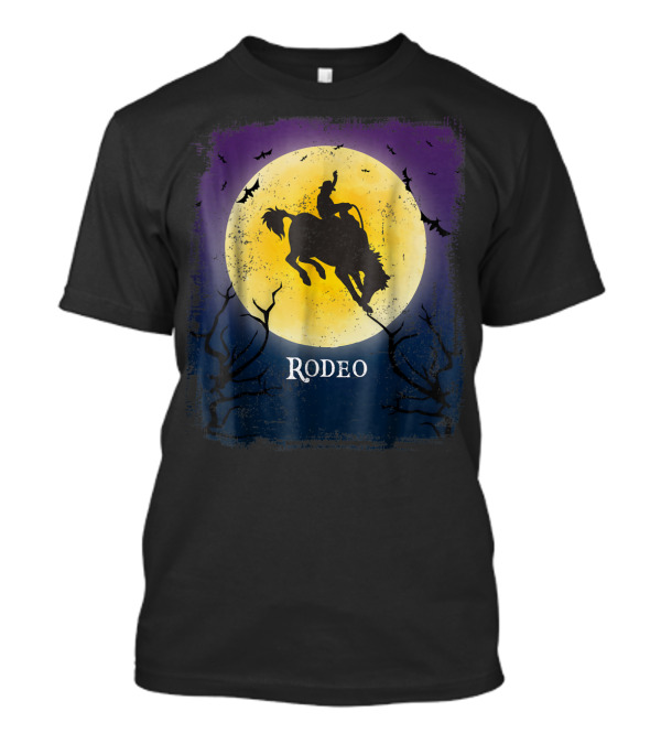 Rodeo Cowboy Halloween Saddle Bronc Full Moon Bat T-Shirt