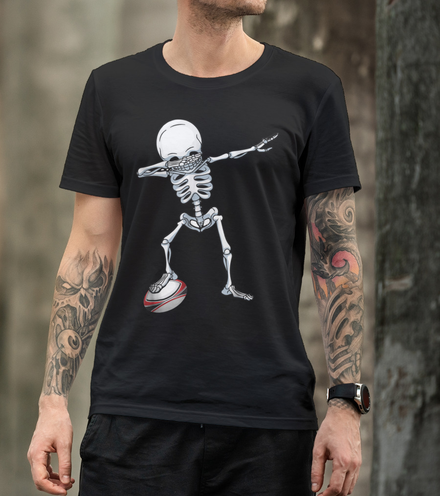 Rugby Funny Skeleton Dab With Rugby Ball T-Shirt