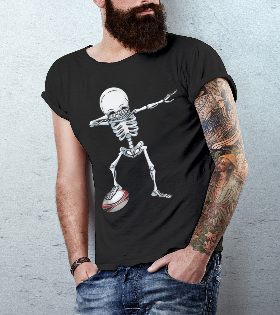 Rugby Funny Skeleton Dab With Rugby Ball T-Shirt