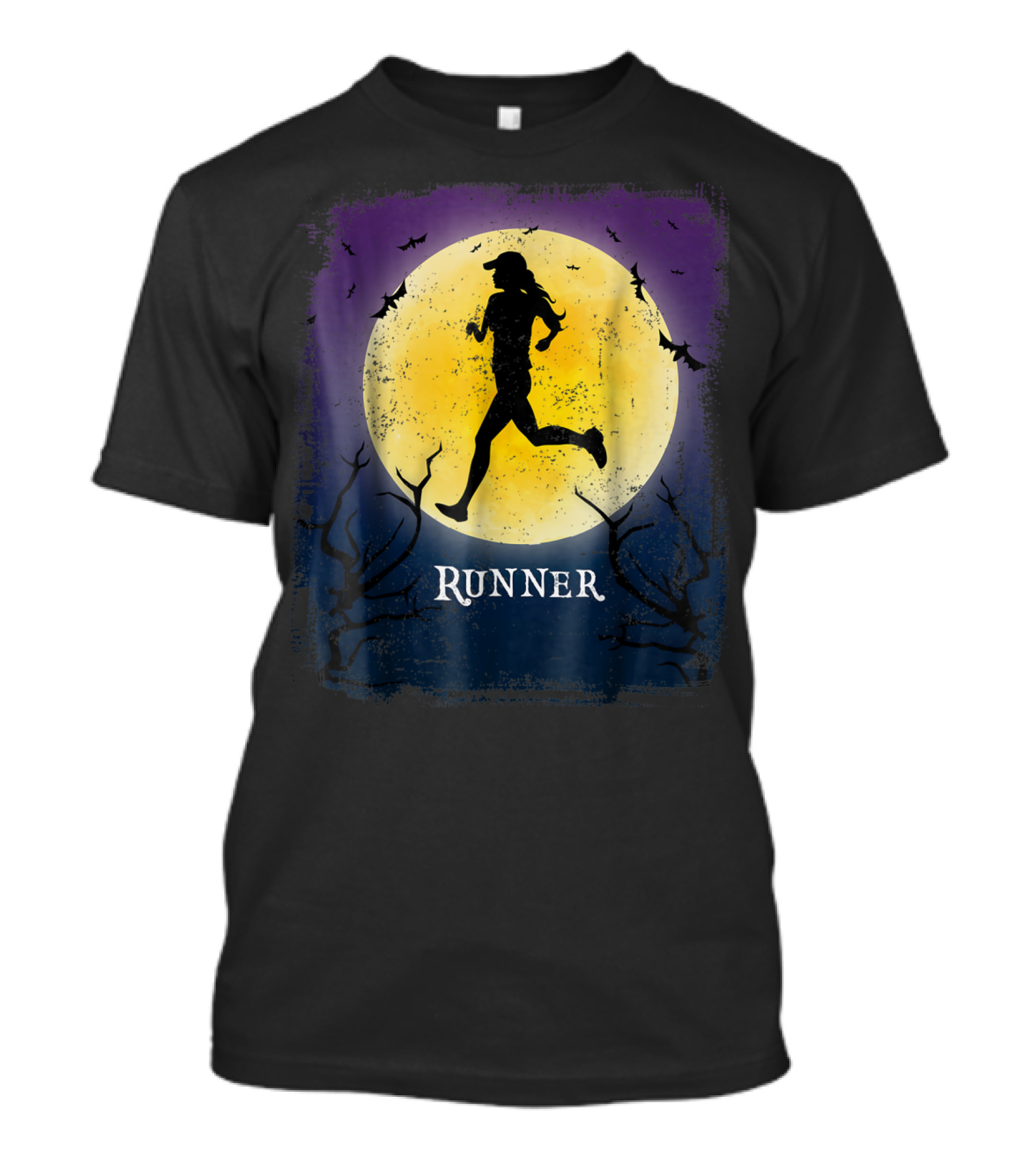 Runner Halloween Moon Silhouette Vintage Marathon T-Shirt