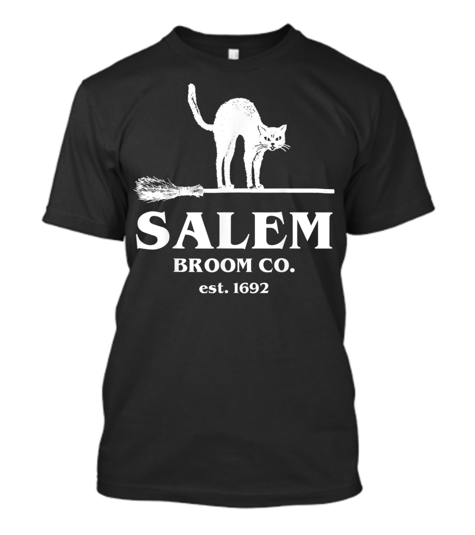 Salem Broom Co. Est. 1692 Black Cat Halloween T-Shirt