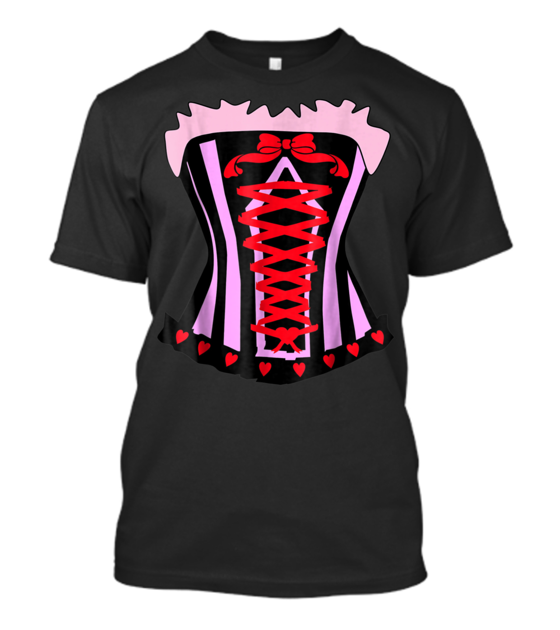 Saloon Girl Costume For Halloween Western Victorian Corset Pink And Red Hearts T-Shirt