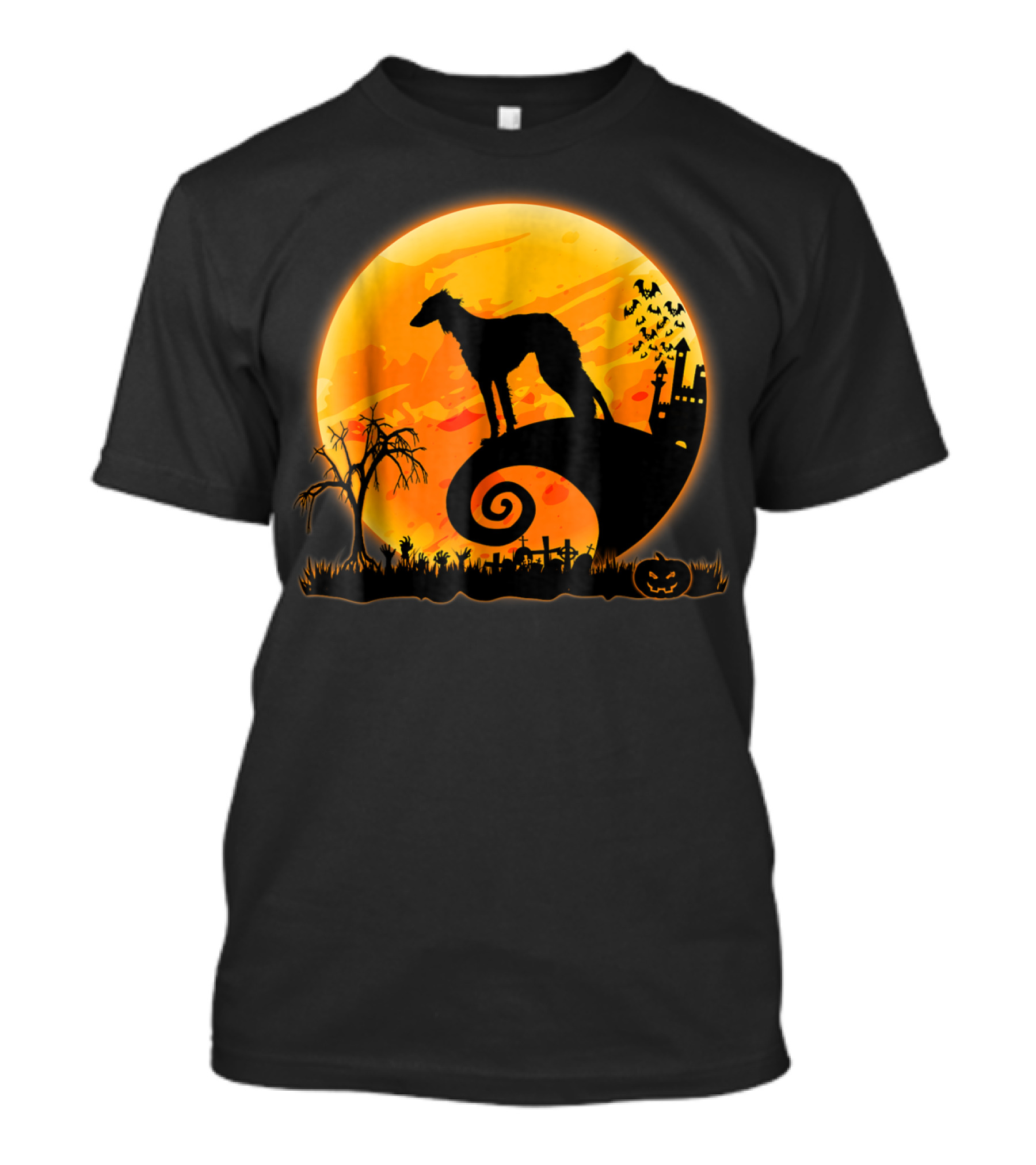 Saluki Dog Halloween Moon Scene T-Shirt