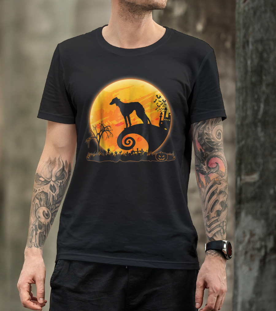Saluki Dog Halloween Moon Scene T-Shirt