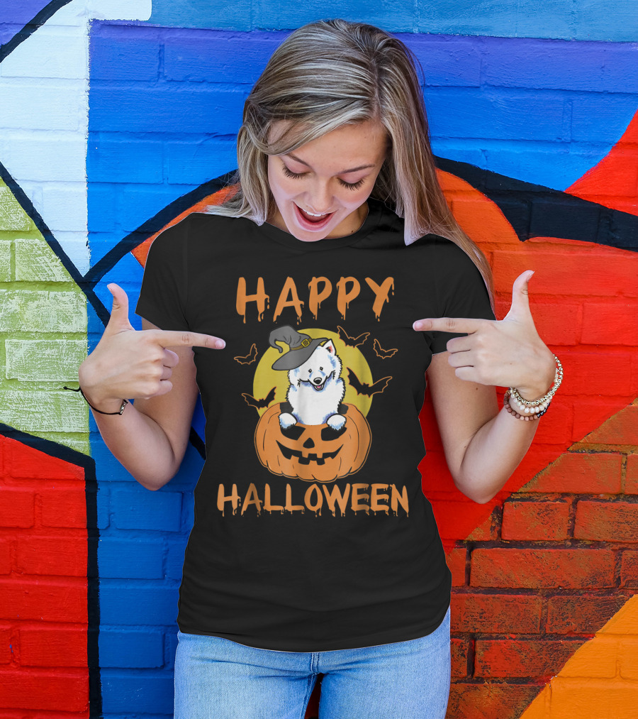 Samoyed Happy Halloween Pumpkin Witch Dog T-Shirt