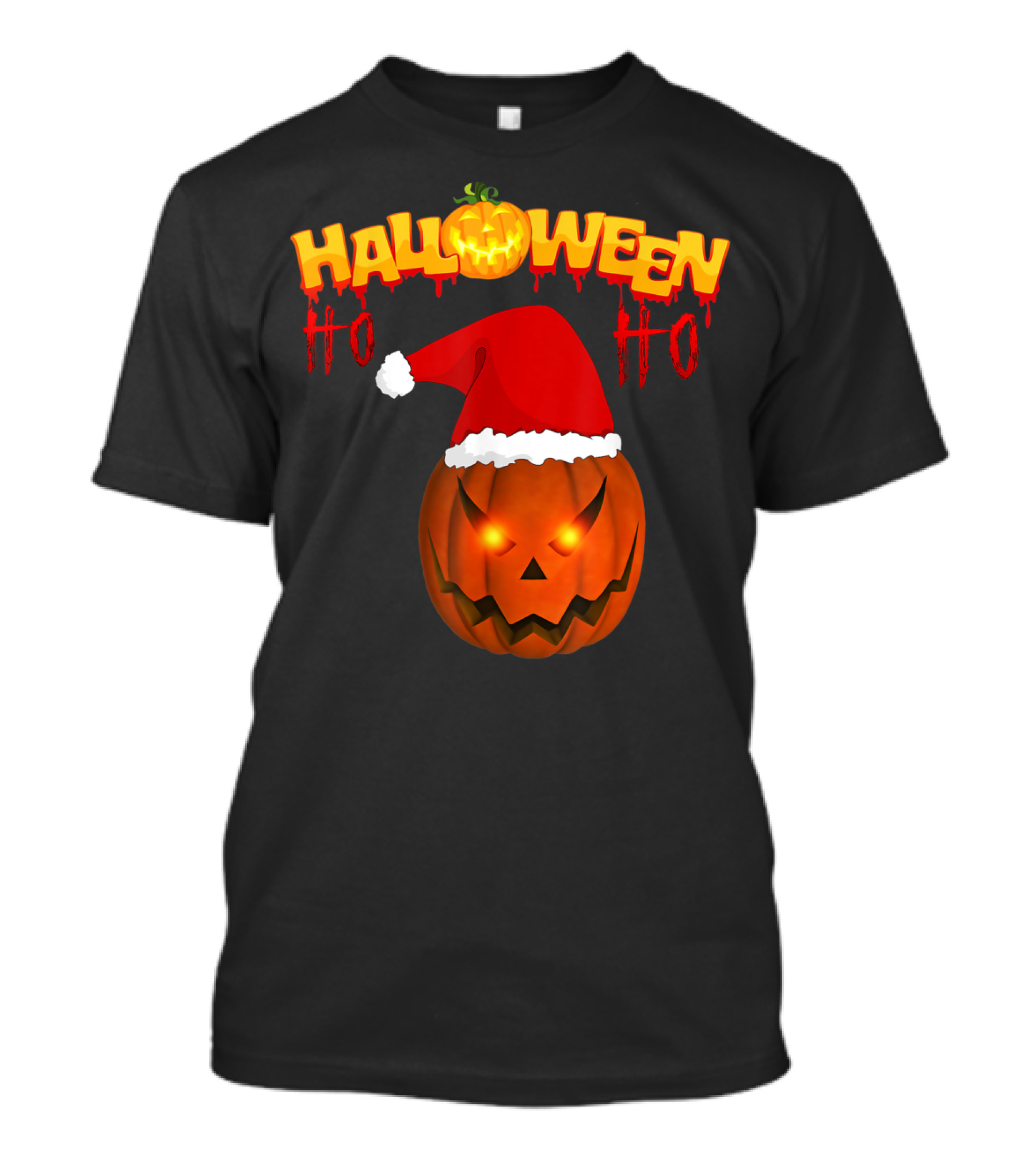 Halloween Ho Ho Pumpkin Santa Hat T-Shirt