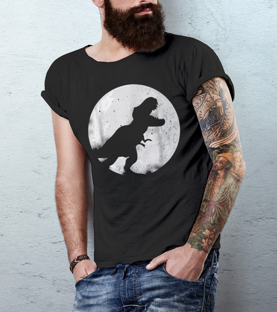Saurus Rex Dinosaur Silhouette Against Moon Halloween T-Shirt