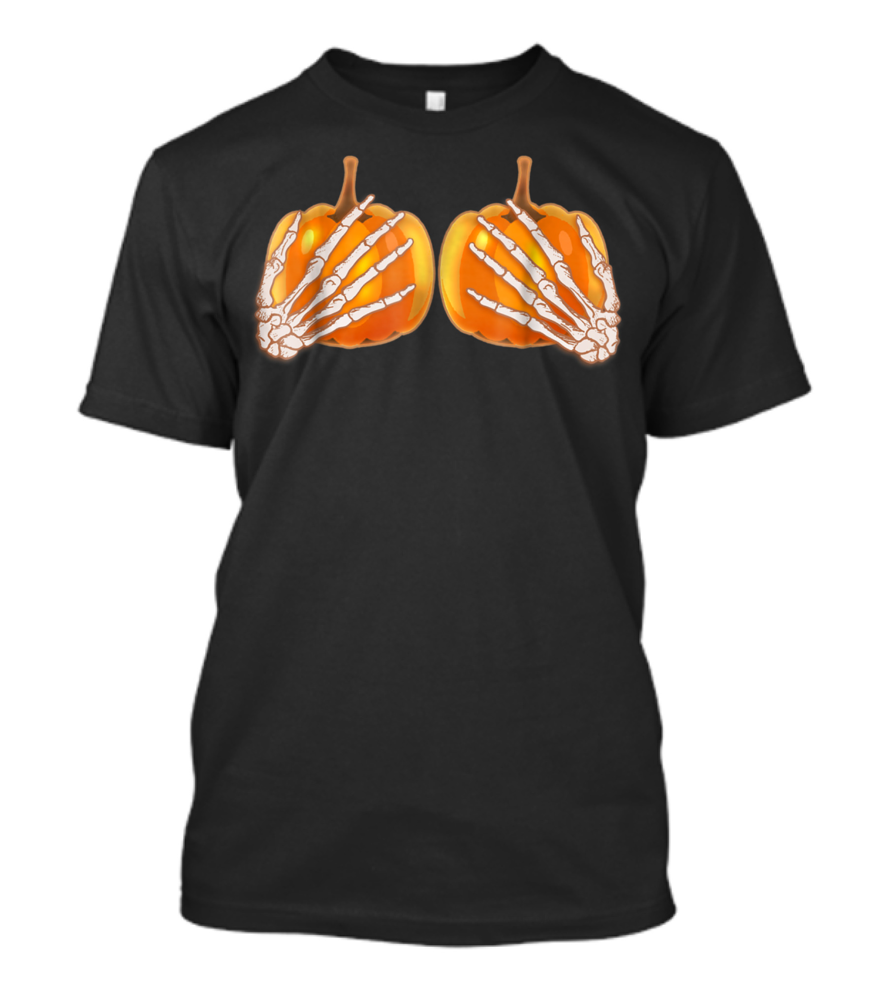 Save The Tatas Breast Cancer Awareness Halloween Pumpkins Skeleton Hands T-Shirt