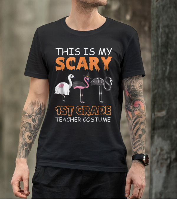 This Is My Scary 1st Grade Teacher Costume Flamingoween T-Shirt
