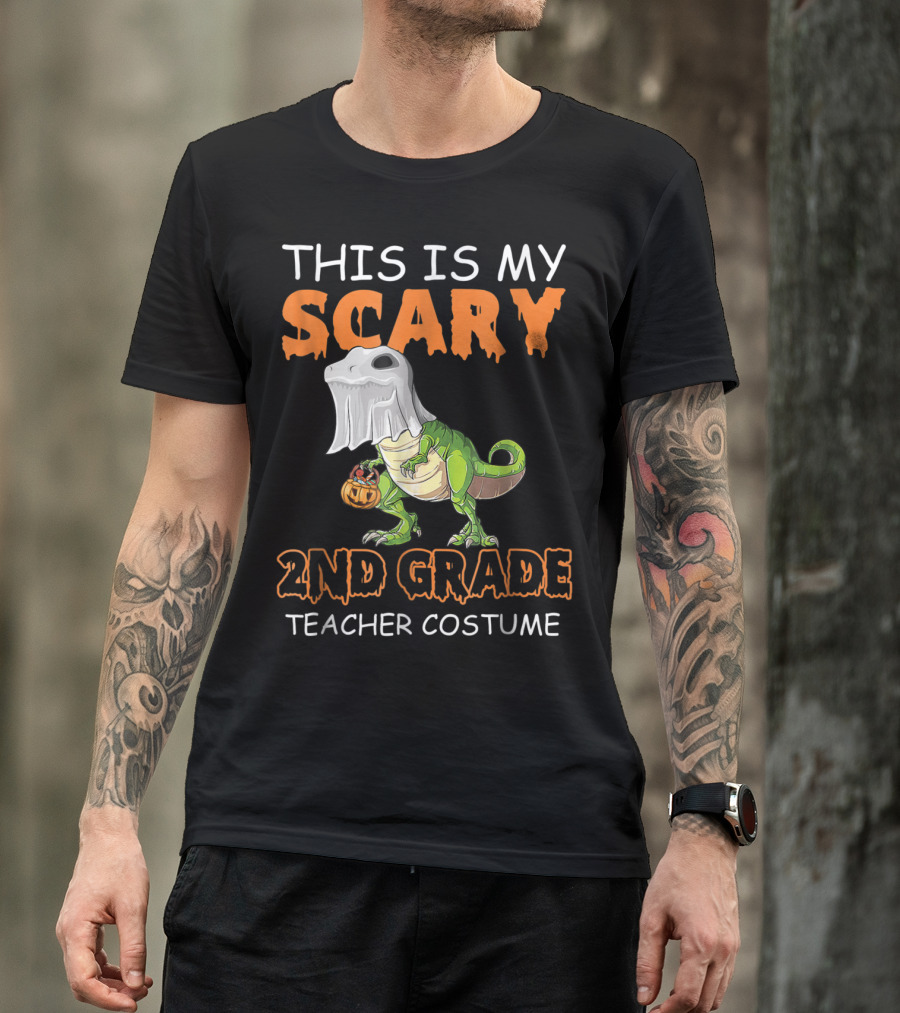 This Is My Scary 2nd Grade Teacher Costume Dinosaur Pumpkin T-Shirt
