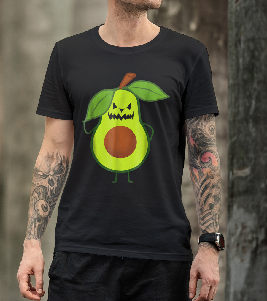 Scary Avocado Halloween Lazy Party Last Minute Pumpkin Face T-Shirt