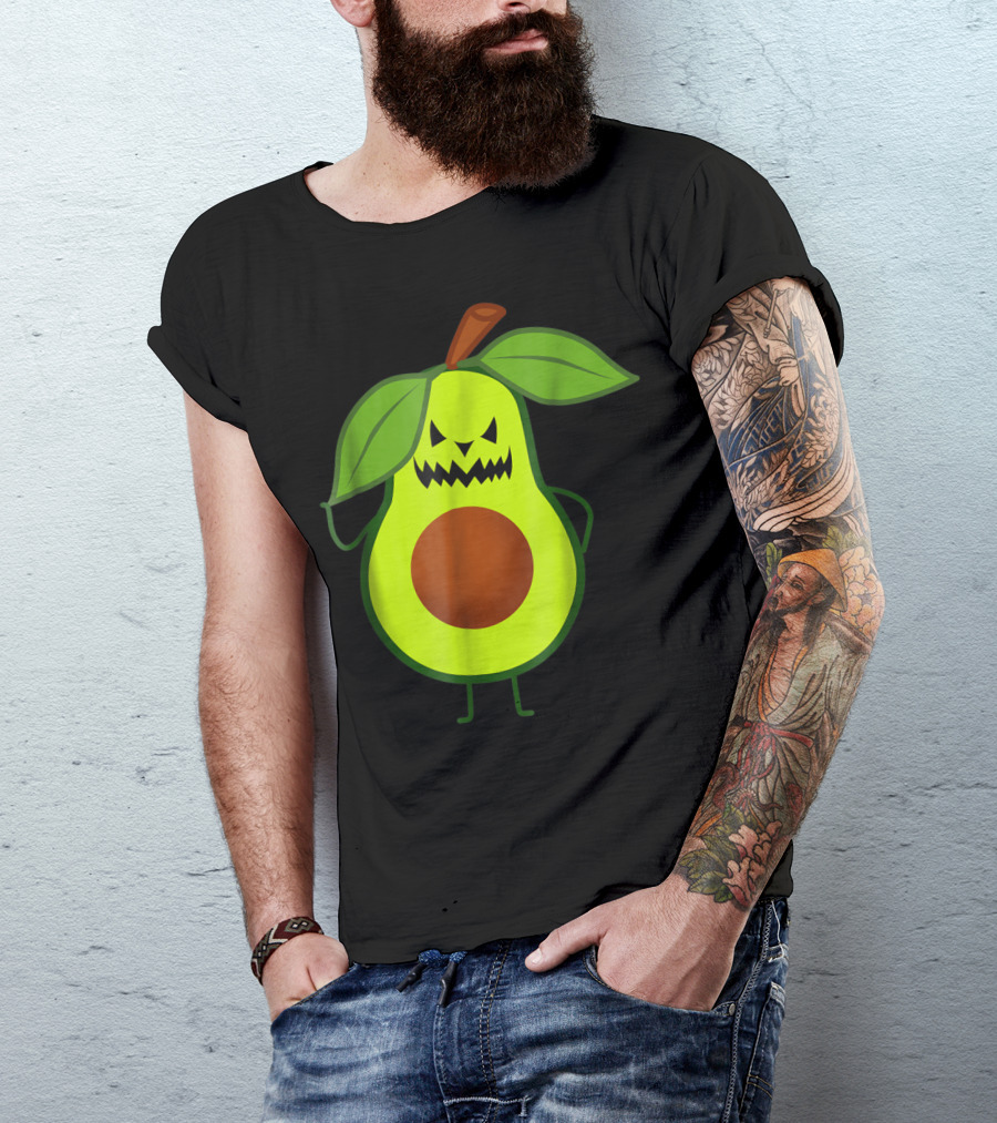 Scary Avocado Halloween Lazy Party Last Minute Pumpkin Face T-Shirt