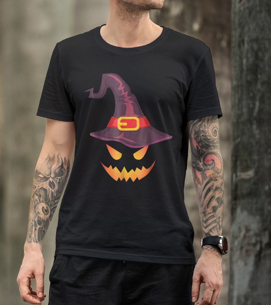 Spooky Pumpkin Face With Witch Hat And Scary Eyes T-Shirt