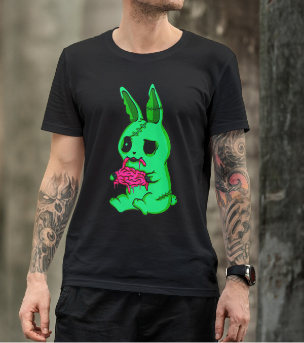 Scary Halloween Green Easter Bunny Zombie Eating Brains T-Shirt