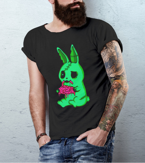 Scary Halloween Green Easter Bunny Zombie Eating Brains T-Shirt