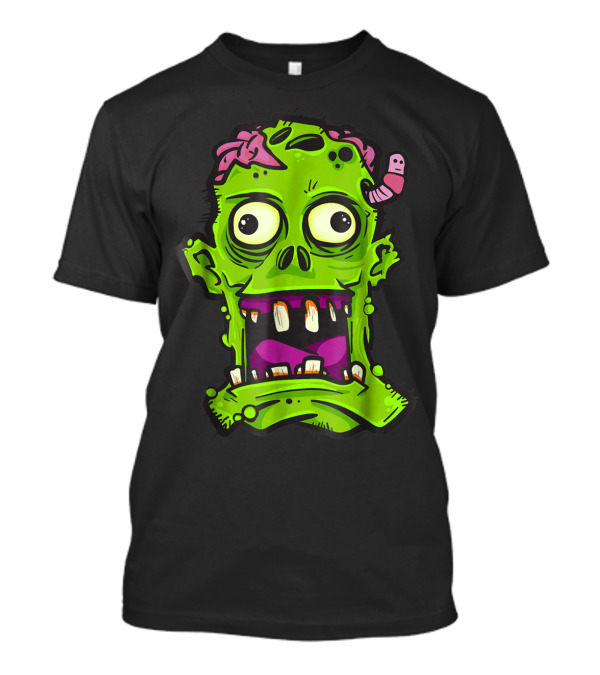 Halloween Scary Zombie Face With Spooky Trick Elements T-Shirt