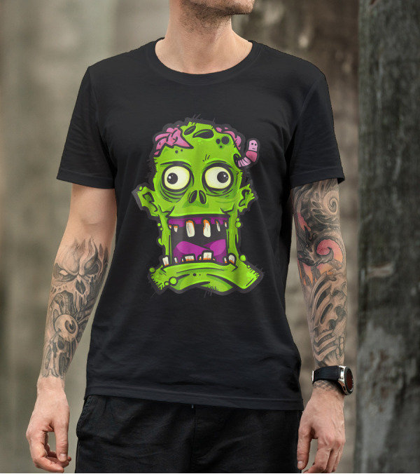 Halloween Scary Zombie Face With Spooky Trick Elements T-Shirt