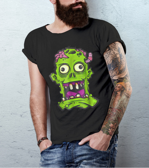 Halloween Scary Zombie Face With Spooky Trick Elements T-Shirt