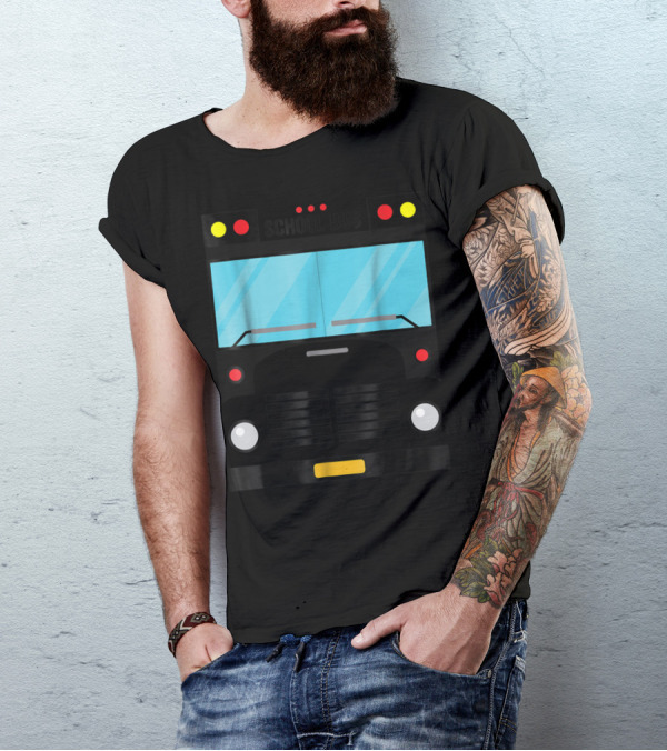 School Bus Front View Illustration With Lights And Windows T-Shirt