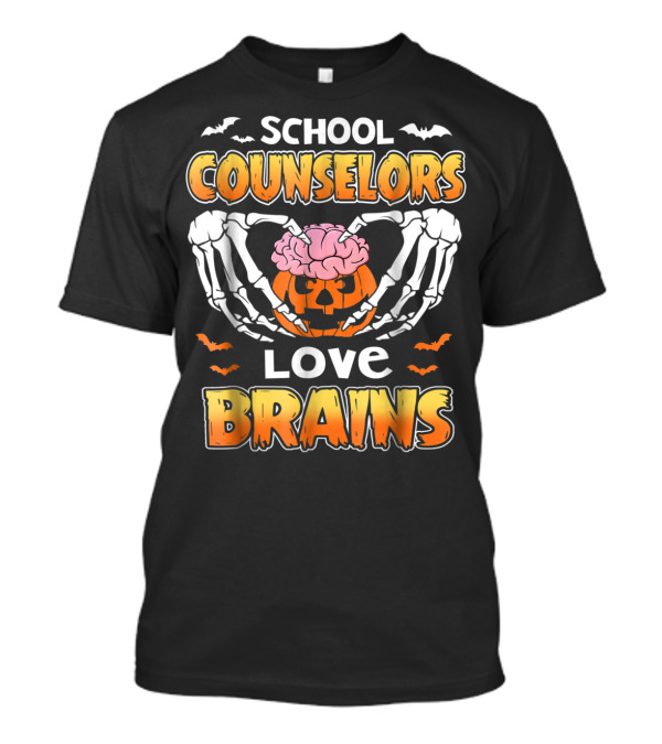 School Counselors Love Brains Halloween Skeleton Pumpkin T-Shirt