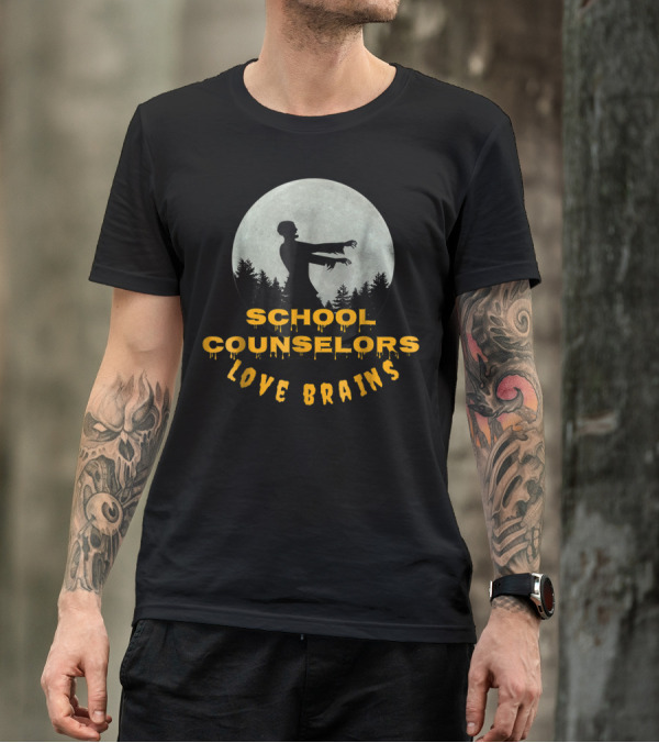 School Counselors Love Brains Zombie Full Moon Forest T-Shirt