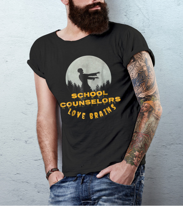 School Counselors Love Brains Zombie Full Moon Forest T-Shirt