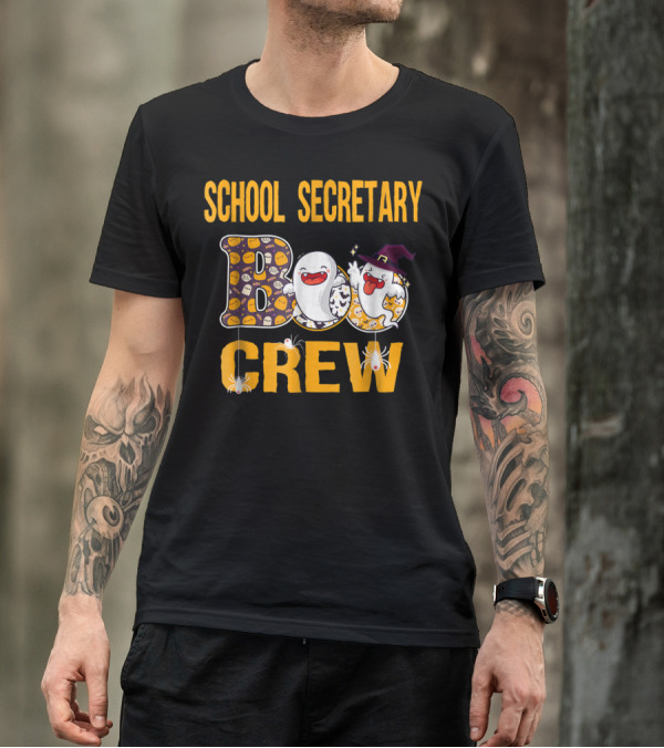 School Secretary Halloween Boo Crew Ghosts And Spiders T-Shirt