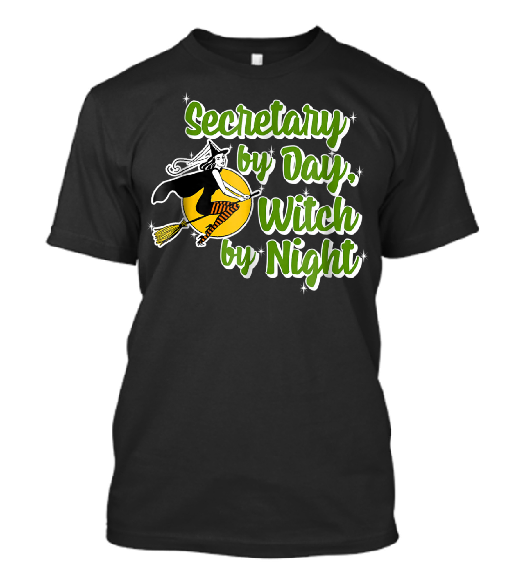 Secretary By Day Witch By Night Flying Broomstick Moon T-Shirt