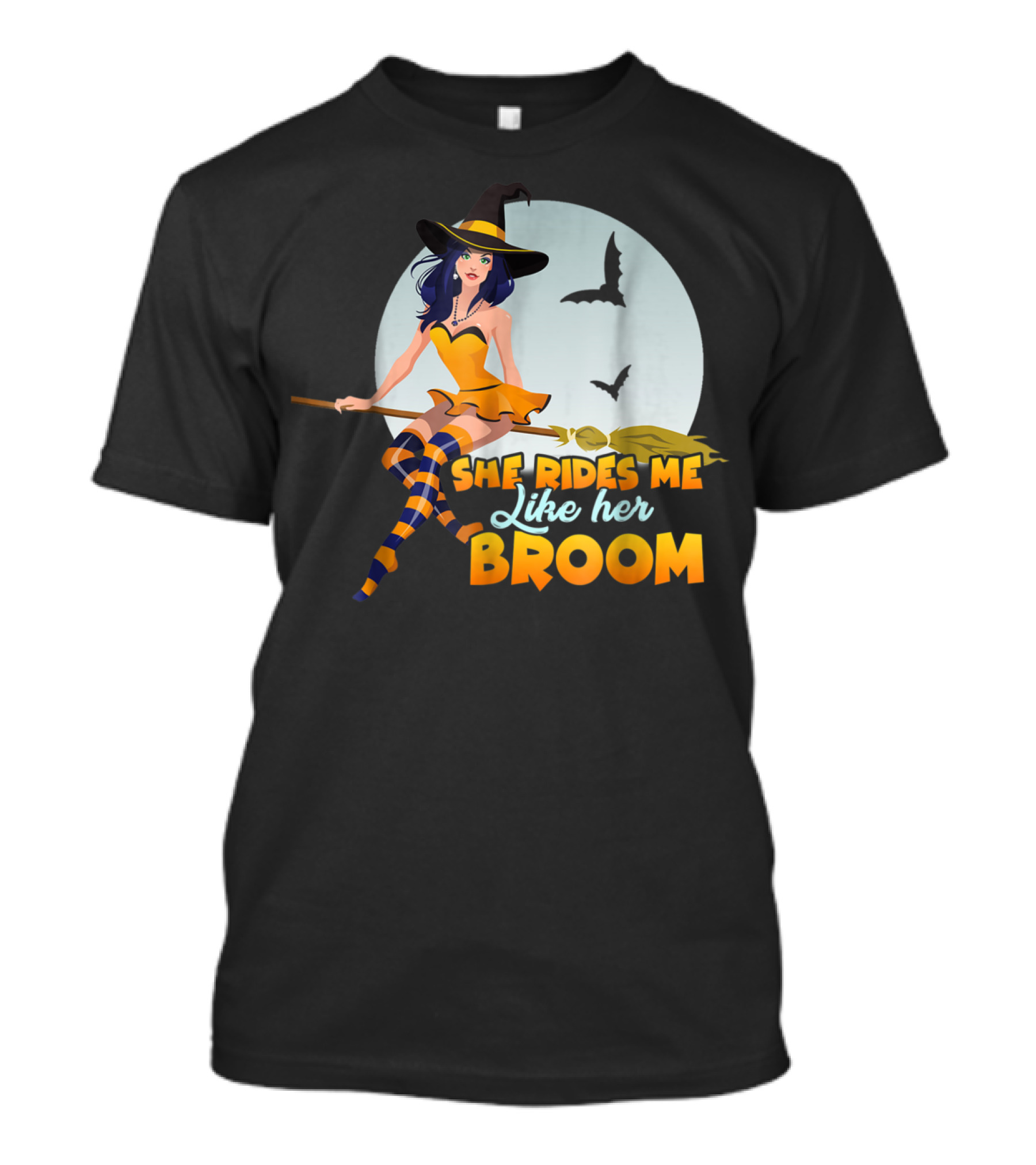 She Rides Me Like Her Broom Witch Full Moon Bats T-Shirt