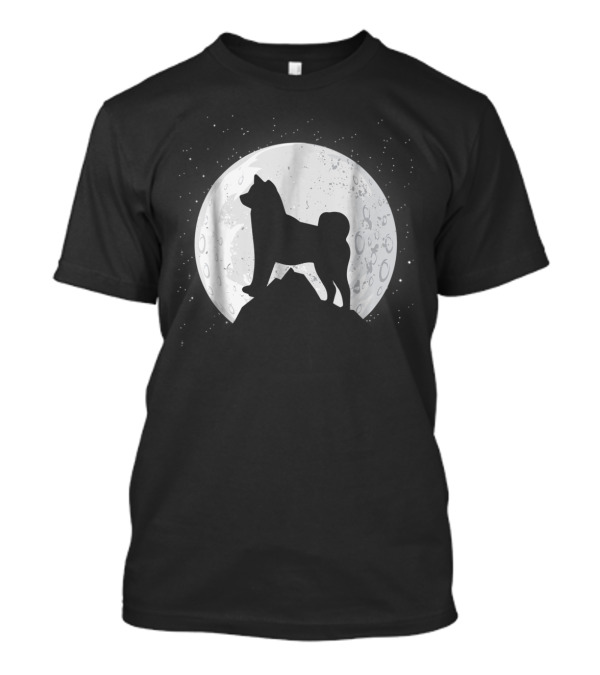Shiba Inu Silhouette Against Full Moon Halloween Night T-Shirt