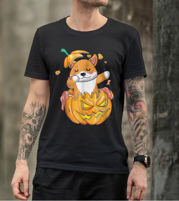 Shiba Inu Dabbing In Jack-O'-Lantern Halloween Pumpkin Dab T-Shirt