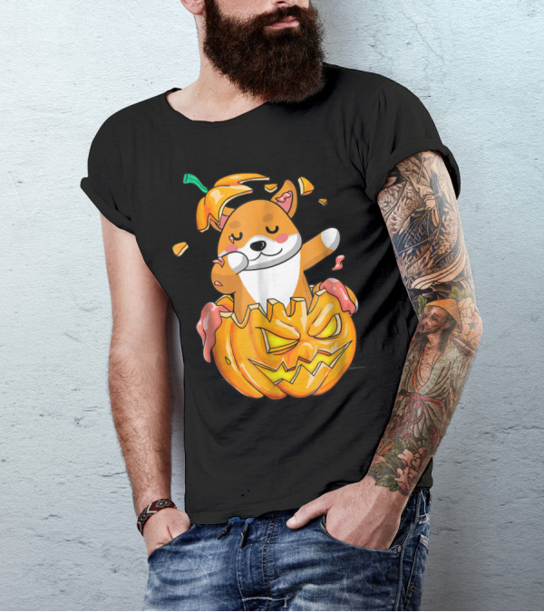 Shiba Inu Dabbing In Jack-O'-Lantern Halloween Pumpkin Dab T-Shirt